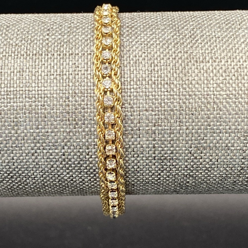 Yechang Gold Tone Bracelet Vintage Tennis Gold Clear Rhinestone 7"